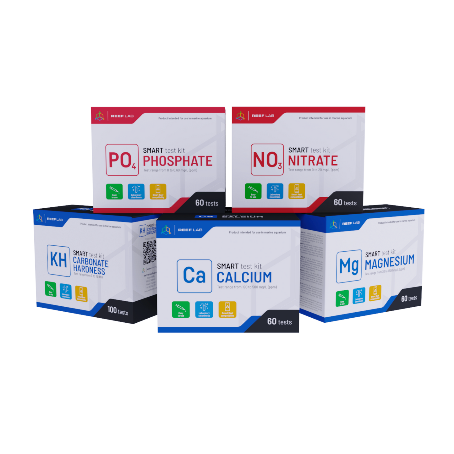Reef Factory Smart Test Kit 5er Set KH, Ca, Mg, PO4, NO3