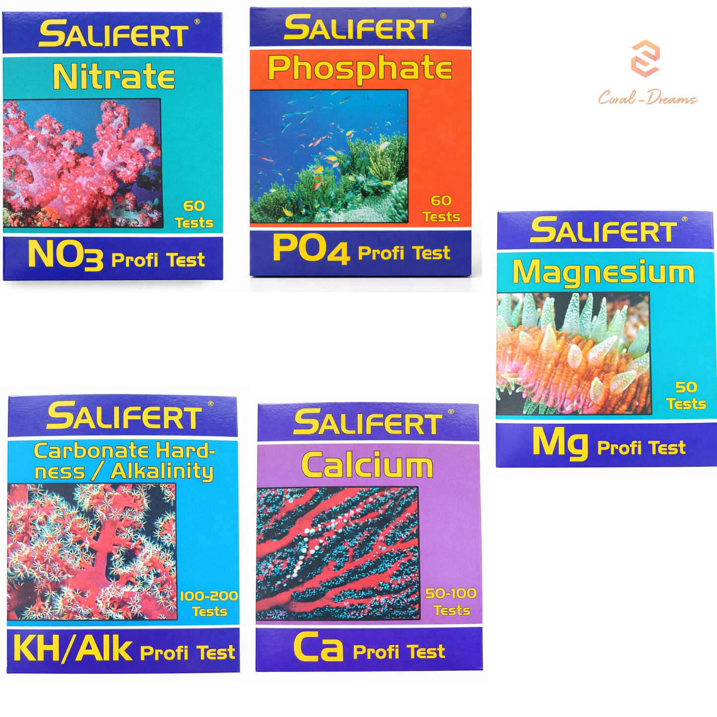 Salifert 5er Spar-Set KH + Ca + Mg + PO4 + NO3 Profi Test
